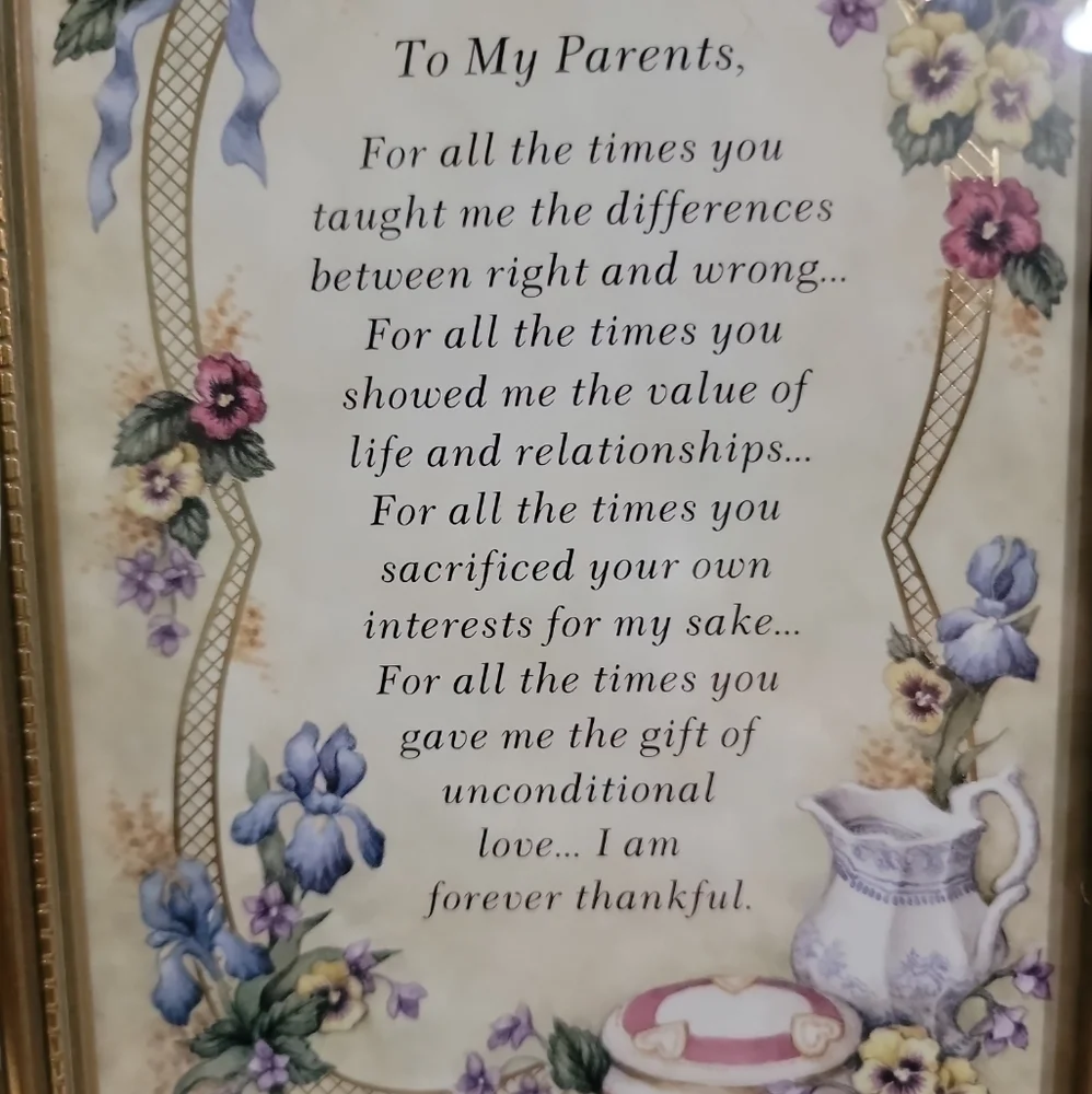Framed poem Artist Kathy Seek Writer Chelle To my parents